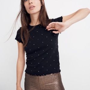 Madewell Metallic Gold Polkadot Ruffle Hem Top